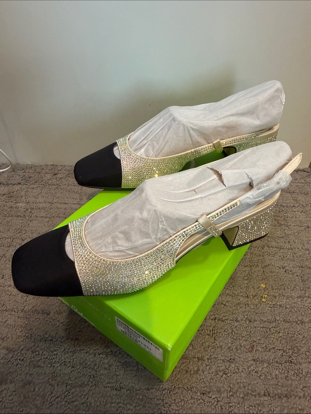Sam Edelman Sparkling Slingback Heels with black grosgrain toe New In Box
